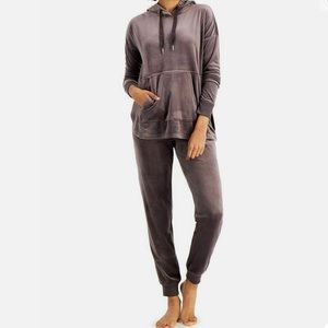 Alfani Intimates 2 Piece Gray Velour, hooded set.